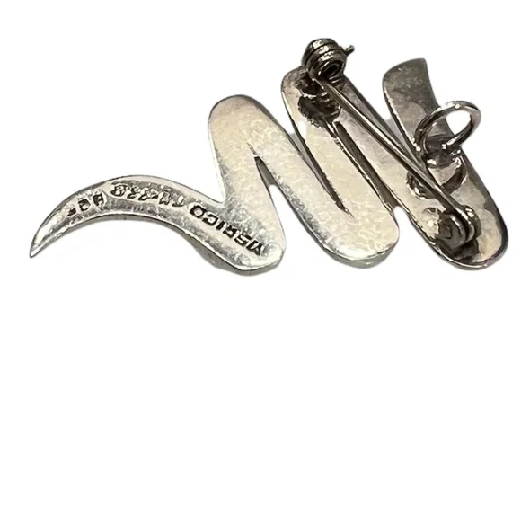 VINTAGE MEXICO STERLING SILVER ZIG ZAG SQUIGGLE BROOCH/PENDANT